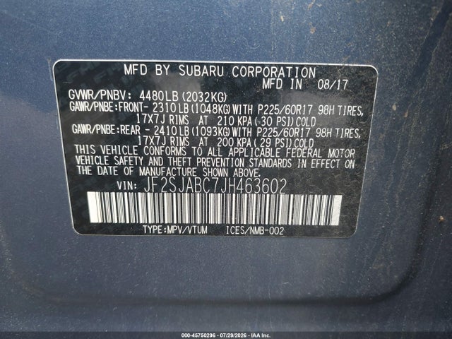 Продаж на аукціоні авто 2018 Subaru Forester 2.5i, vin: JF2SJABC7JH463602, номер лоту: 45750296