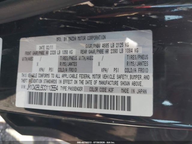 2012 Mazda Mazda5 Sport მანქანა იყიდება აუქციონზე, vin: JM1CW2BL6C0110554, აუქციონის ნომერი: 45750313
