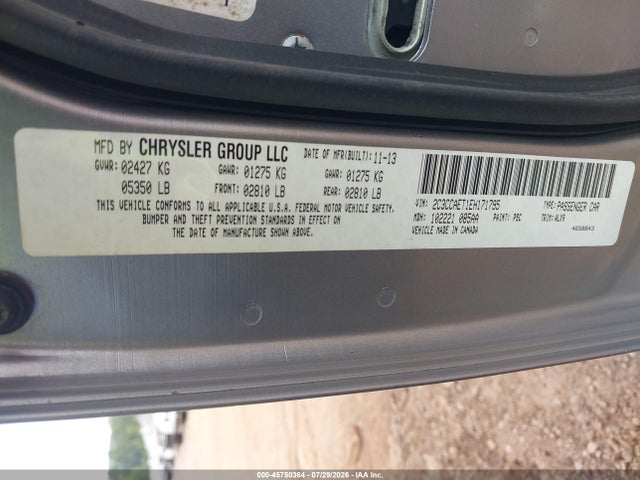 45750364 :رقم المزاد ، 2C3CCAET1EH171795 vin ، 2014 Chrysler 300c مزاد بيع
