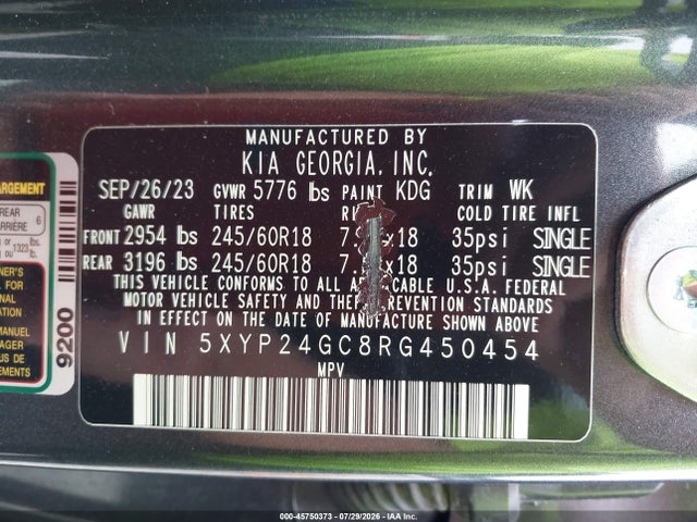 5XYP24GC8RG450454 KIA Telluride Lx