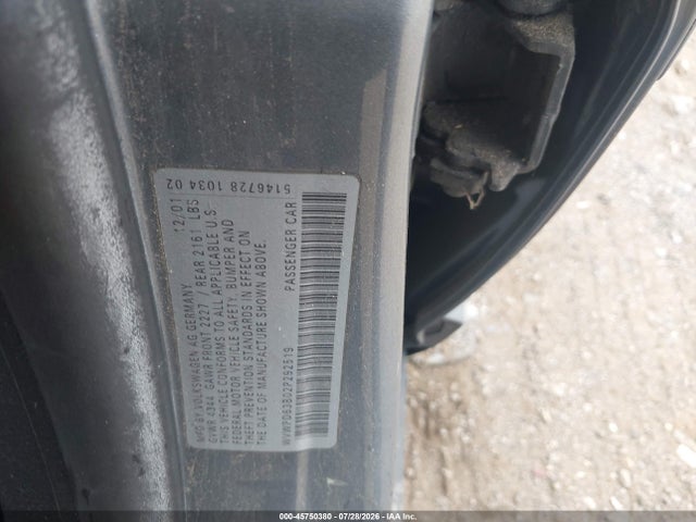 45750380 :رقم المزاد ، WVWPD63B02P292519 vin ، 2002 Volkswagen Passat Gls مزاد بيع