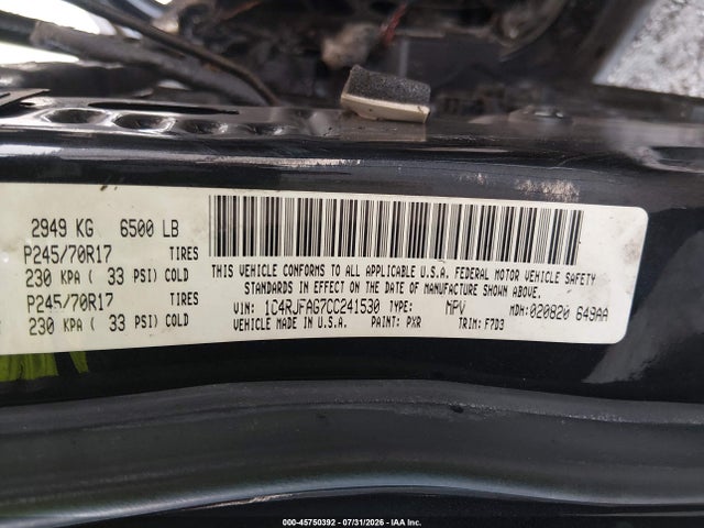 Продаж на аукціоні авто 2012 Jeep Grand Cherokee Laredo, vin: 1C4RJFAG7CC241530, номер лоту: 45750392