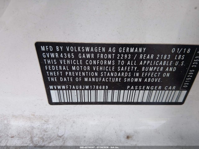 Продаж на аукціоні авто 2018 Volkswagen Golf R 2.0t W/dcc   Navigation, vin: WVWWF7AU8JW178689, номер лоту: 45750397