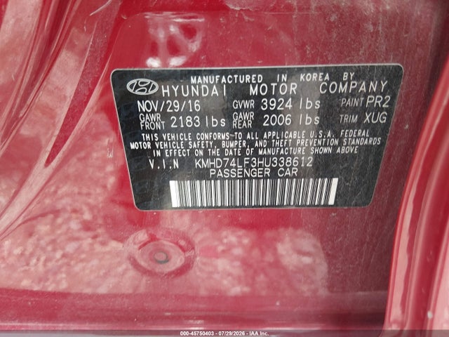 Hyundai ELANTRA SE 2017 KMHD74LF3HU338612 Image 9
