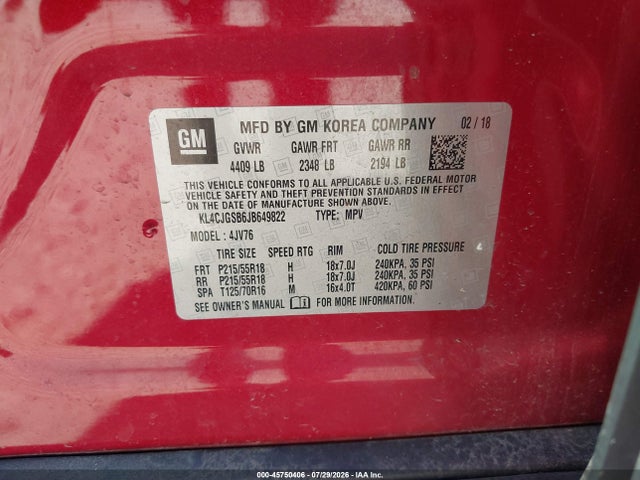 Aukcja sprzedaży 2018 Buick Encore Essence, vin: KL4CJGSB6JB649822, numer aukcji: 45750406