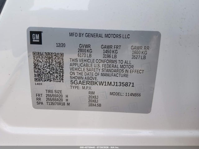 Aukcja sprzedaży 2021 Buick Enclave Fwd Essence, vin: 5GAERBKW1MJ135871, numer aukcji: 45750440