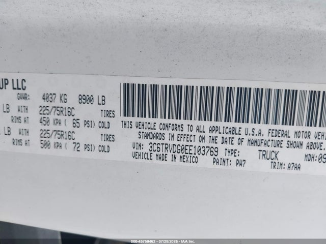 Продажа на аукционе авто 2014 Ram Promaster 2500 High Roof, vin: 3C6TRVDG0EE103769, номер лота: 45750462