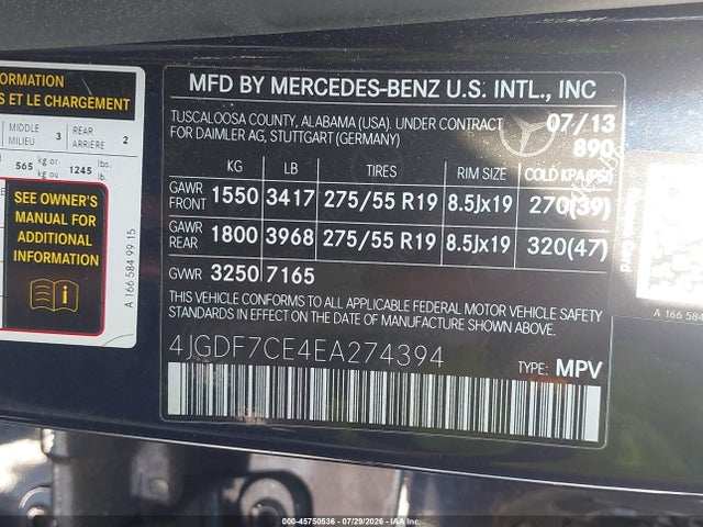 Продаж на аукціоні авто 2014 Mercedes-benz Gl 450 4matic, vin: 4JGDF7CE4EA274394, номер лоту: 45750536