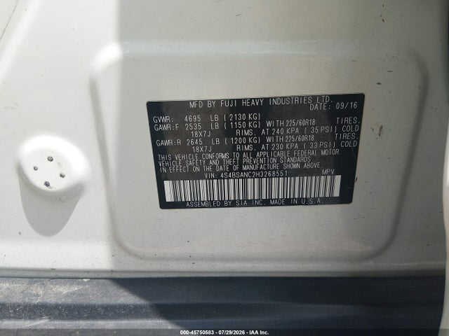 Продаж на аукціоні авто 2017 Subaru Outback 2.5i Limited, vin: 4S4BSANC2H3268551, номер лоту: 45750583