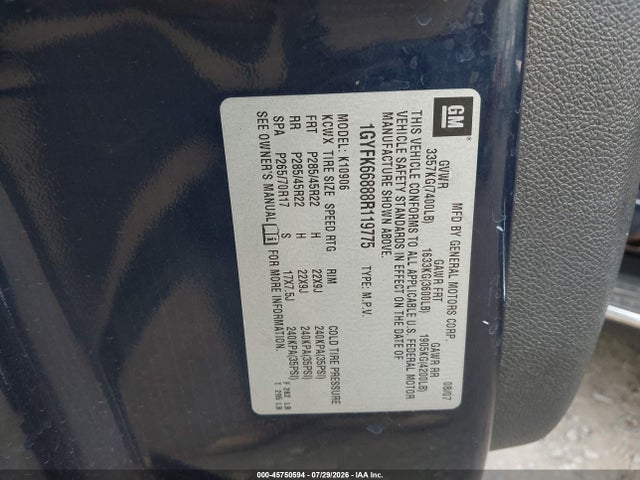 45750594 :رقم المزاد ، 1GYFK66888R119775 vin ، 2008 Cadillac Escalade Esv مزاد بيع