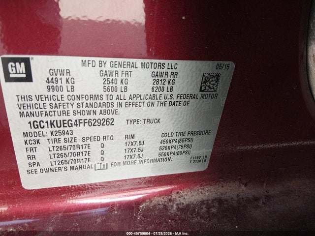 2015 Chevrolet Silverado 2500hd Built After Aug 14 Work Truck მანქანა იყიდება აუქციონზე, vin: 1GC1KUEG4FF629262, აუქციონის ნომერი: 45750604