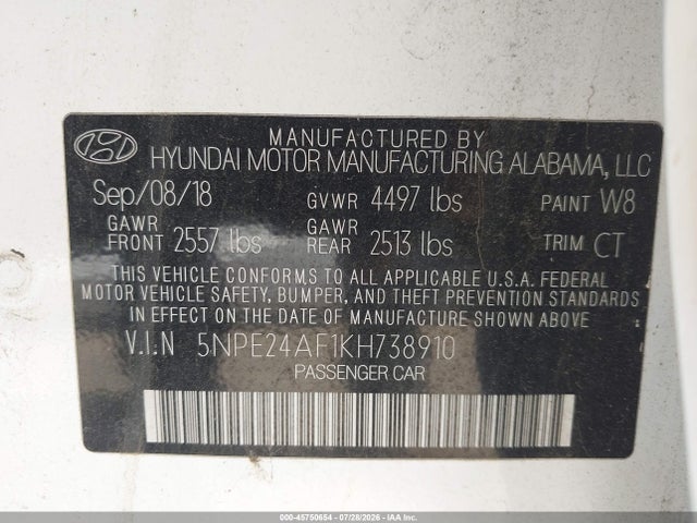 Hyundai SONATA SE 2019 5NPE24AF1KH738910 Image 9