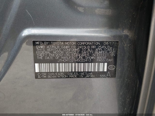 45750660 :رقم المزاد ، JTHCM1D21H5022413 vin ، 2017 Lexus Is 300 مزاد بيع