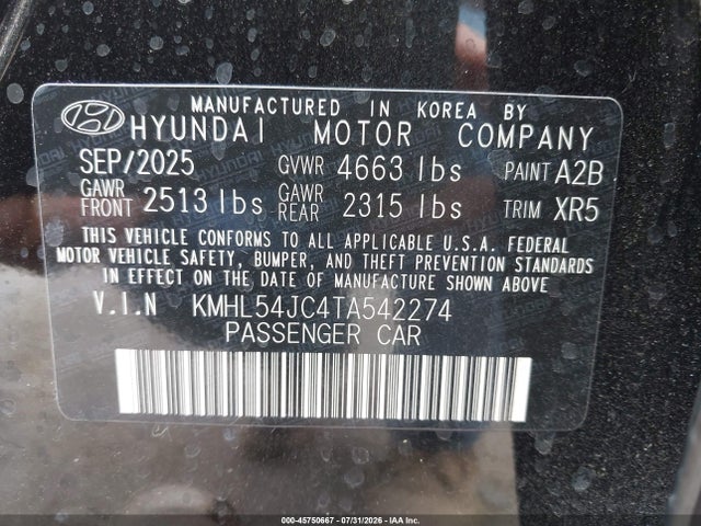 45750667 :رقم المزاد ، KMHL54JC4TA542274 vin ، 2026 Hyundai Sonata N Line مزاد بيع