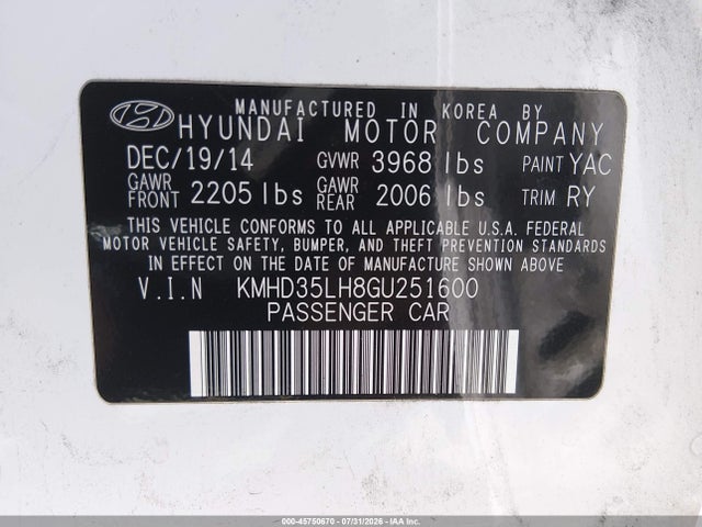 45750670 :رقم المزاد ، KMHD35LH8GU251600 vin ، 2016 Hyundai Elantra Gt مزاد بيع