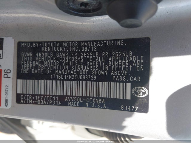 4T1BD1FK2EU098729 Toyota Camry Hybrid Le