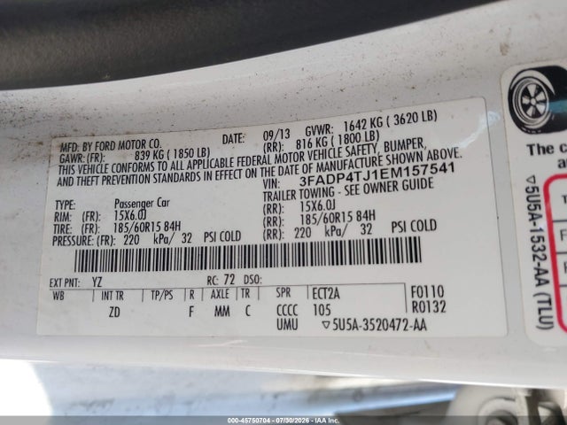Продаж на аукціоні авто 2014 Ford Fiesta S, vin: 3FADP4TJ1EM157541, номер лоту: 45750704