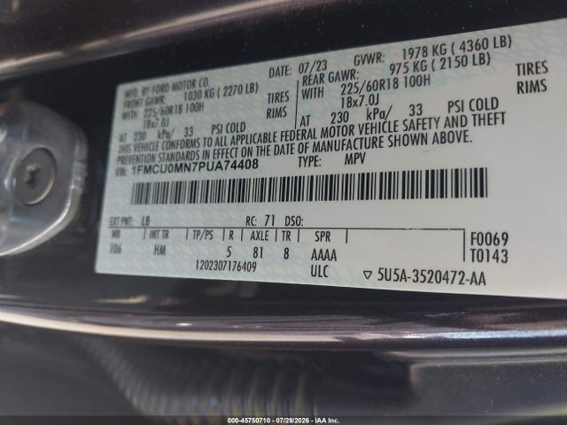 2023 Ford Escape St-line მანქანა იყიდება აუქციონზე, vin: 1FMCU0MN7PUA74408, აუქციონის ნომერი: 45750710