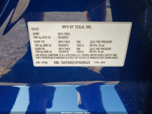 Aukcja sprzedaży 2023 Tesla Model Y Awd/long Range Dual Motor All-wheel Drive, vin: 7SAYGDEE3PA090525, numer aukcji: 45750719