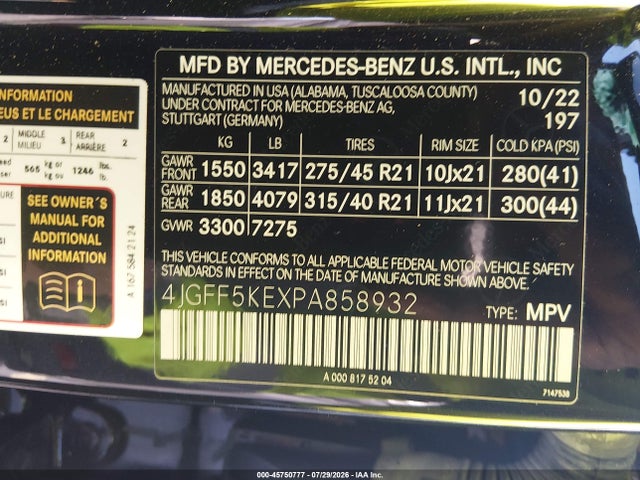 Aukcja sprzedaży 2023 Mercedes-benz Gls 450 4matic, vin: 4JGFF5KEXPA858932, numer aukcji: 45750777