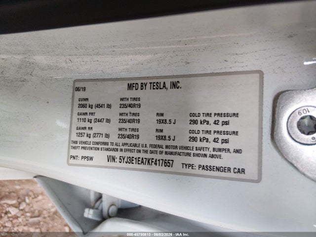 5YJ3E1EA7KF417657 Tesla MODEL 3