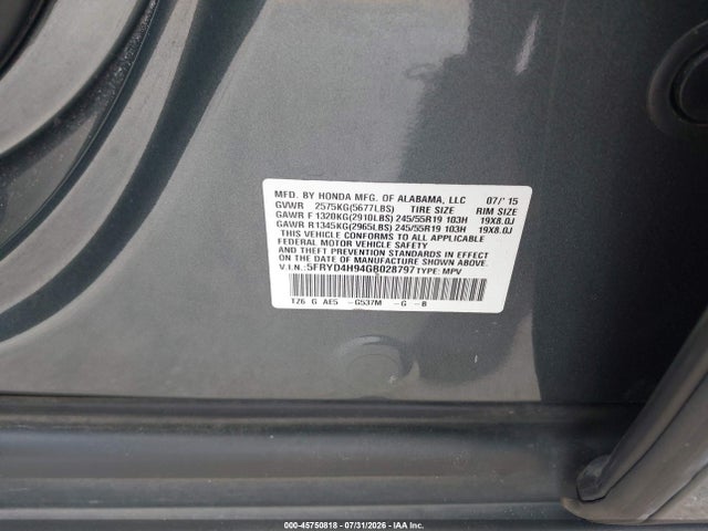 Продаж на аукціоні авто 2016 Acura Mdx, vin: 5FRYD4H94GB028797, номер лоту: 45750818