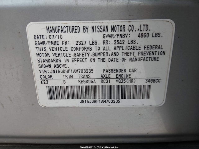 Продажа на аукционе авто 2010 Infiniti Ex35 Journey, vin: JN1AJ0HP1AM703235, номер лота: 45750827