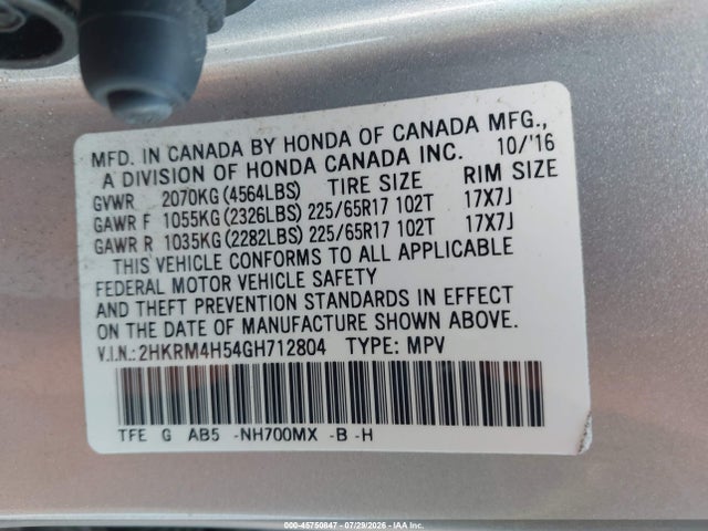 Honda CR-V EX 2016 2HKRM4H54GH712804 Image 9