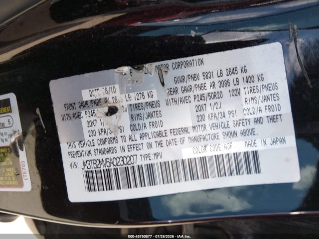 Aukcja sprzedaży 2010 Mazda Cx-9 Grand Touring, vin: JM3TB2MV6A0230207, numer aukcji: 45750877