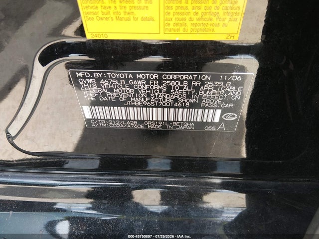 45750897 :رقم المزاد ، JTHBE96S170014618 vin ، 2007 Lexus Gs 350 مزاد بيع