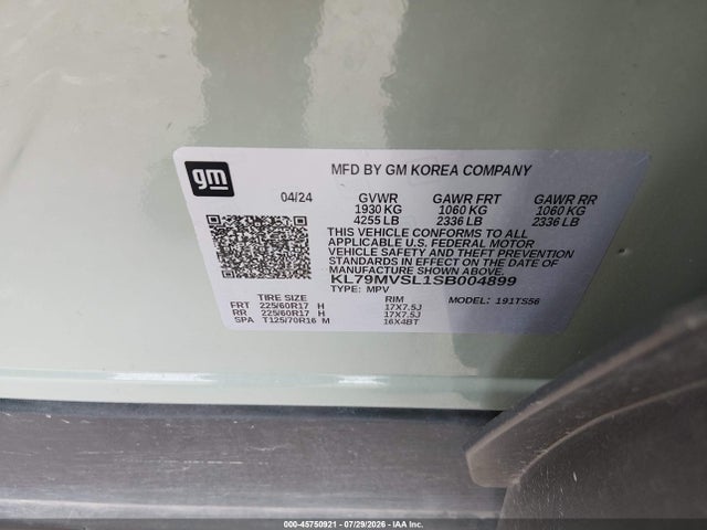 KL79MVSL1SB004899 Chevrolet Trailblazer Fwd Activ