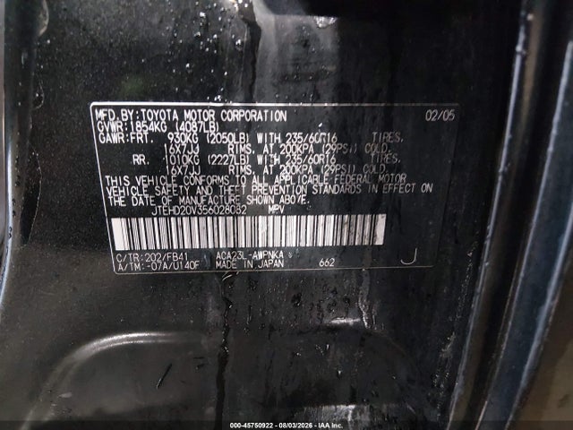 45750922 :رقم المزاد ، JTEHD20V356028082 vin ، 2005 Toyota Rav4 مزاد بيع