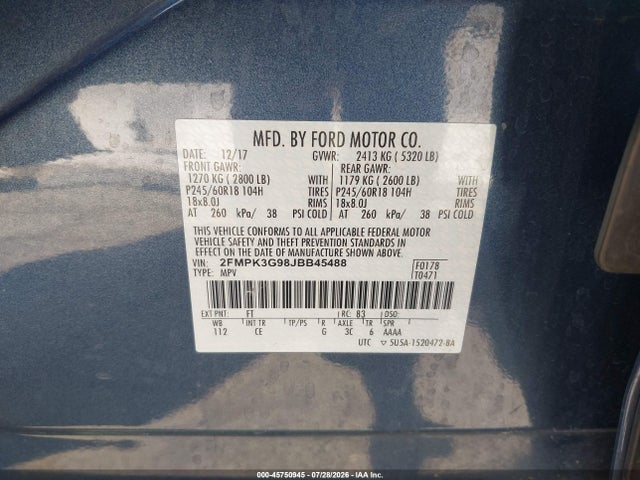 Ford EDGE SE 2018 2FMPK3G98JBB45488 Image 9