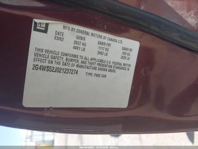 Продажа на аукционе авто 2002 Buick Century Custom, vin: 2G4WS52J021237274, номер лота: 45750953