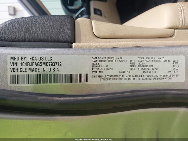 Продажа на аукционе авто 2021 Jeep Grand Cherokee Laredo E 4x4, vin: 1C4RJFAG5MC793772, номер лота: 45750979