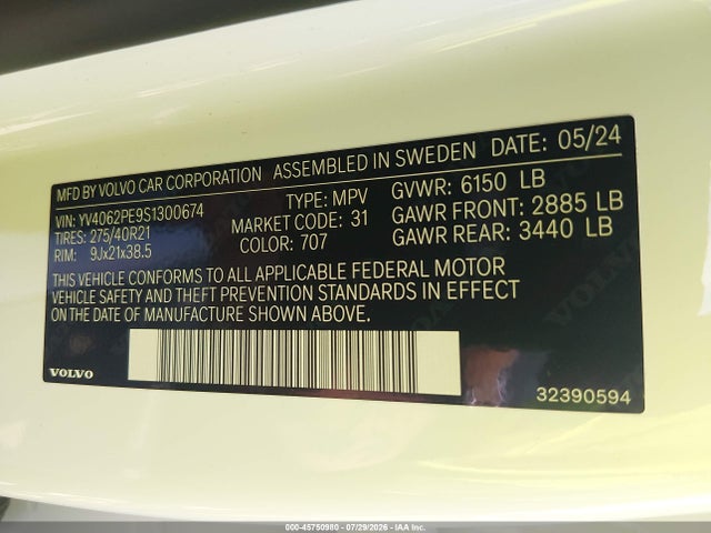 Aukcja sprzedaży 2025 Volvo Xc90 B6 Plus 7-seater, vin: YV4062PE9S1300674, numer aukcji: 45750980