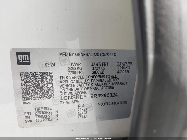 Продаж на аукціоні авто 2024 Chevrolet Suburban 4wd Rst, vin: 1GNSKEKT9RR392824, номер лоту: 45750989
