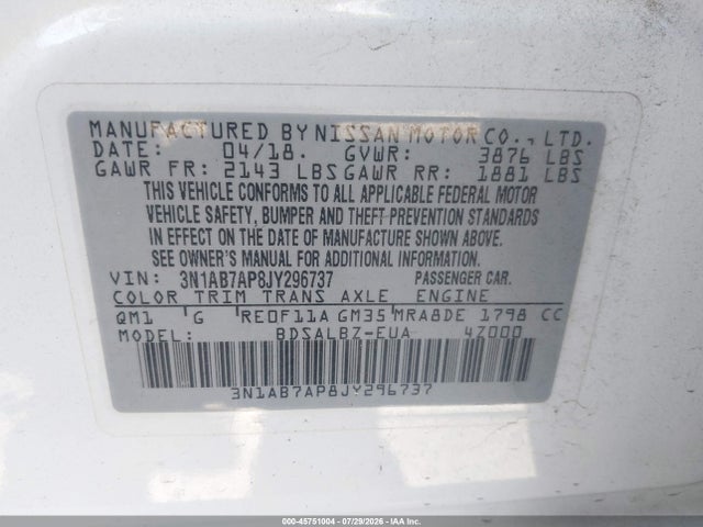 Nissan SENTRA S 2018 3N1AB7AP8JY296737 Image 9
