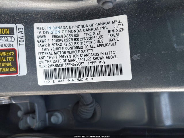 Honda CR-V LX 2014 2HKRM3H38EH522087 Image 9