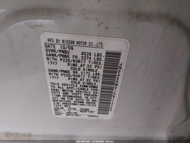 2010 Nissan Rogue Sl მანქანა იყიდება აუქციონზე, vin: JN8AS5MV1AW113153, აუქციონის ნომერი: 45751041