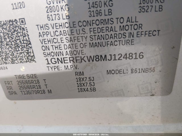 Продажа на аукционе авто 2021 Chevrolet Traverse Fwd Ls, vin: 1GNERFKW8MJ124816, номер лота: 45751069