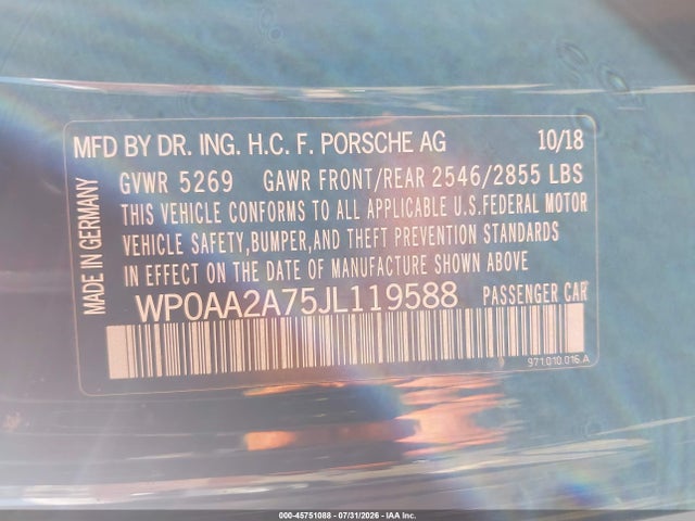 WP0AA2A75JL119588 Porsche PANAMERA 4