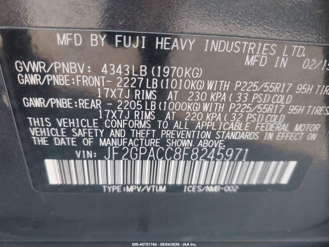 Aukcja sprzedaży 2015 Subaru Xv Crosstrek 2.0i Premium, vin: JF2GPACC8F8245971, numer aukcji: 45751164