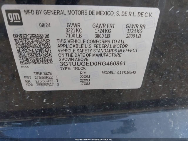 Aukcja sprzedaży 2024 Gmc Sierra 1500 4wd  Short Box Denali, vin: 3GTUUGED0RG460861, numer aukcji: 45751170