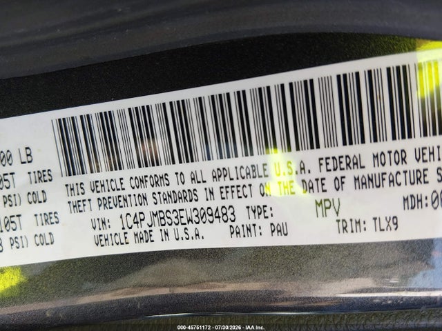 2014 Jeep Cherokee მანქანა იყიდება აუქციონზე, vin: 1C4PJMBS3EW309483, აუქციონის ნომერი: 45751172