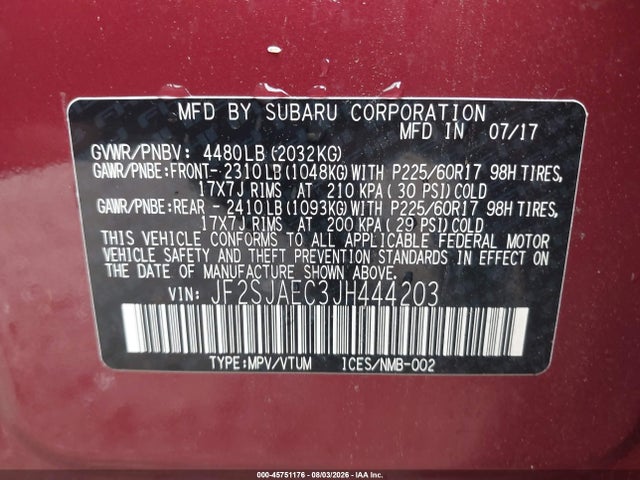 JF2SJAEC3JH444203 Subaru Forester 2.5i Premium
