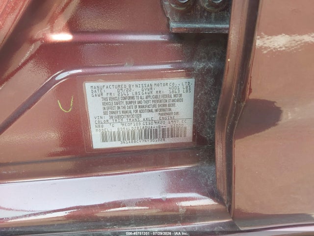 Продажа на аукционе авто 2022 Nissan Sentra Sv Xtronic Cvt, vin: 3N1AB8CV7NY301028, номер лота: 45751201
