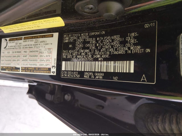 2011 Toyota 4runner Limited V6 მანქანა იყიდება აუქციონზე, vin: JTEBU5JR3B5057592, აუქციონის ნომერი: 45751249