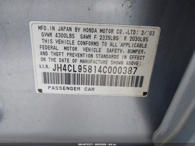 Aukcja sprzedaży 2004 Acura Tsx, vin: JH4CL95814C000387, numer aukcji: 45751271