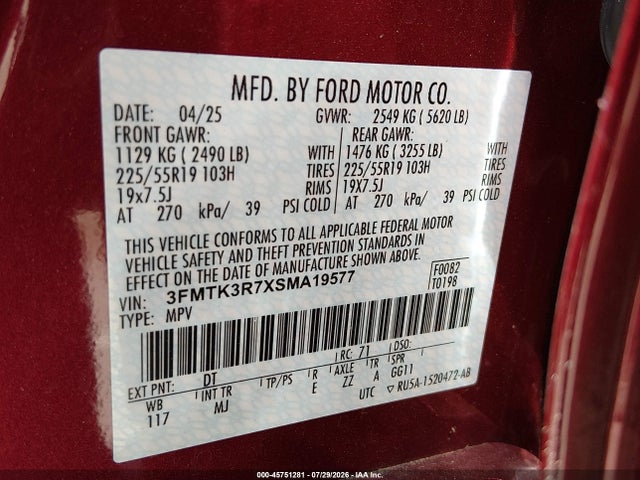 3FMTK3R7XSMA19577 Ford Mustang Mach-e Premium